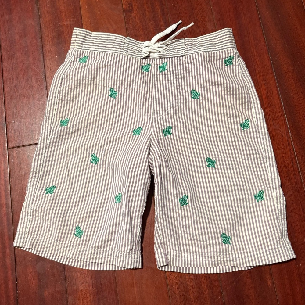 Purple Seersucker Board Shorts with Green Turtle Embroidery Janie & Jack size 6